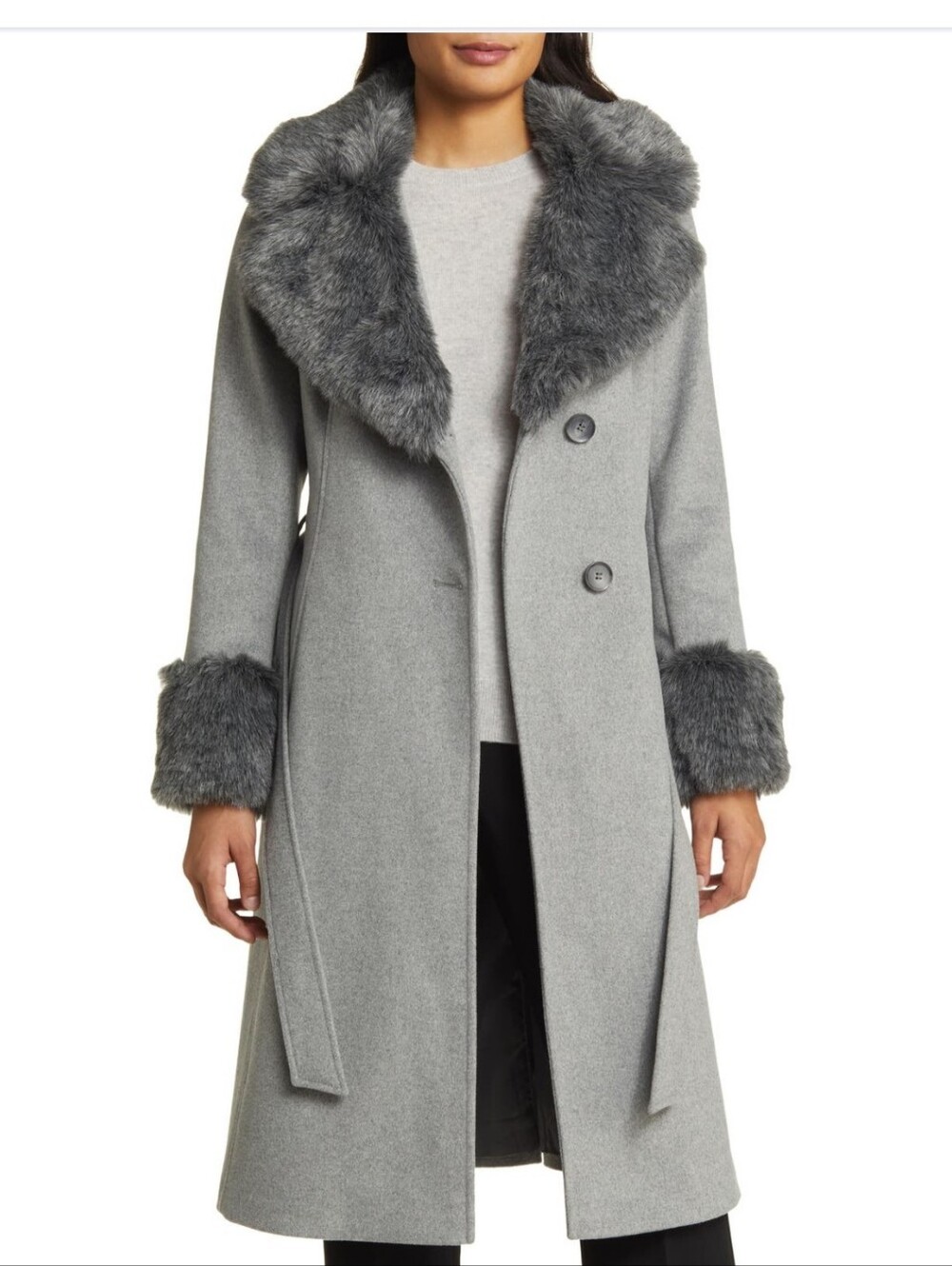 Via Spiga LIKE NEW Gray Wool Blend Coat with Faux Fur Trim
